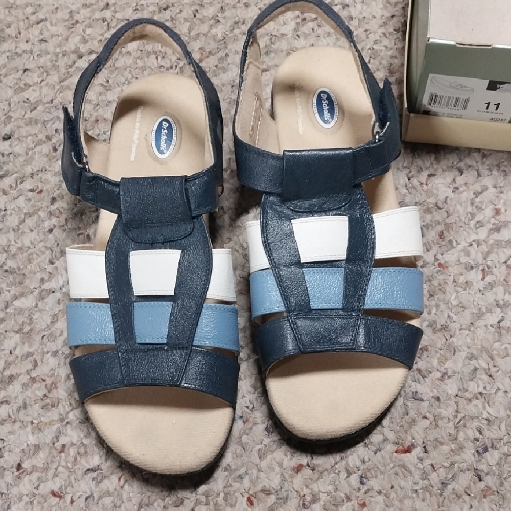 Dr. Scholl's Blue and White Strappy Sandals
